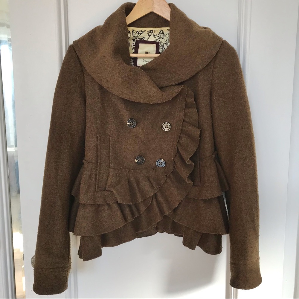Anthropologie Elevenses Wool Coat Ruffled Hem